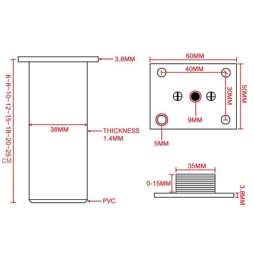 Set 4 chân đỡ bàn ghế sofa bằng hợp kim nhôm tùy chỉnh tiện dụng cho gia đình