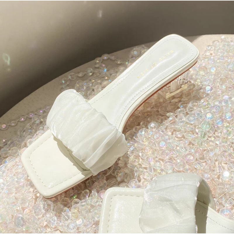 Dép sandal gót trong  quai voan 5 phân, sadal nữ quai bèo óng ánh mã V18