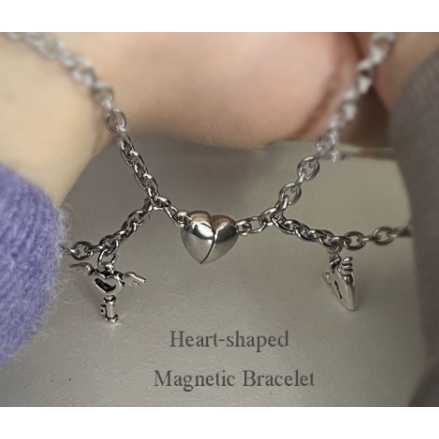 Set 2 vòng tay bằng kim loại mặt hình trái tim thời trang cho cặp đôi