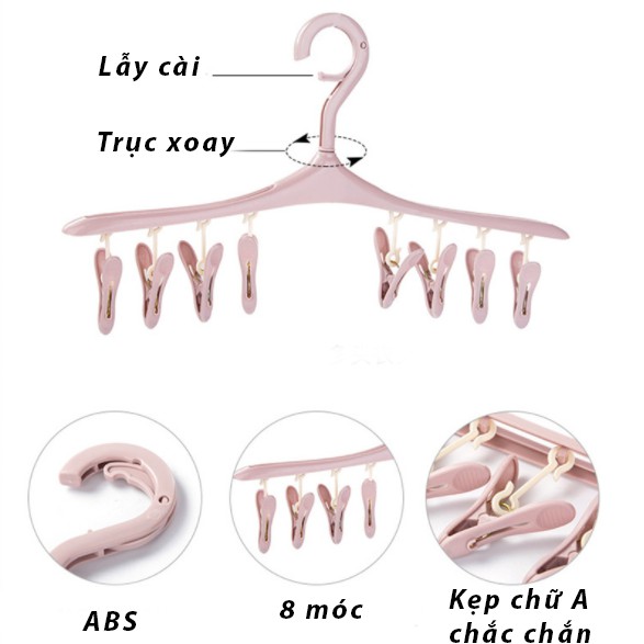 Móc Nhựa 8 móc Treo Đồ Nhà Tắm, Treo Tất Vớ Đồ Lót TL2021