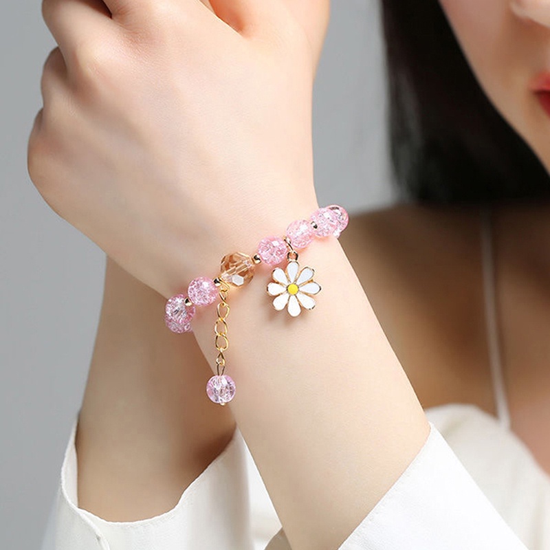 Vòng Tay Chuỗi Hạt Pha Lê Họa Tiết Hoa Cúc Thời Trang Cho Nữ