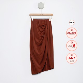 Chân váy nâu đậm may rúm 1 bên dáng a dài