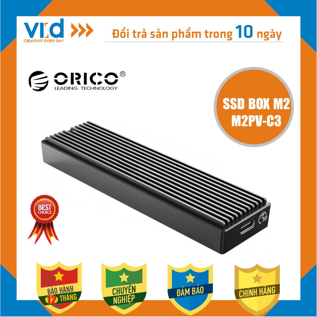 Box ổ cứng Orico SSD NVMe M.2 TCM2-C3 USB 3.1, SSD M2 NVME, M.2 SATA to USB Type-C làm ổ di động ORICO M2PV-C3 M2PF-C3