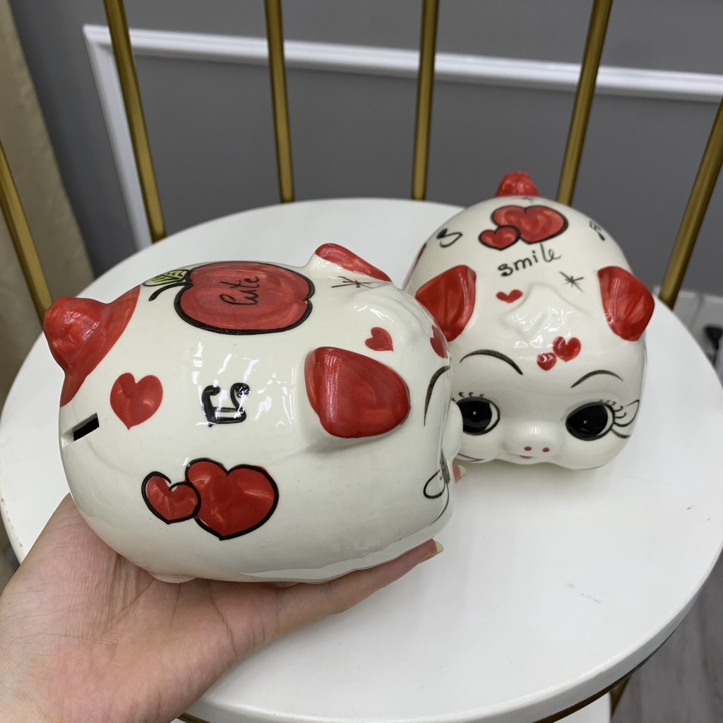 Heo đất tiết kiệm mini cute men sứ, lợn size nhỏ dễ thương cho bé dài 14cm