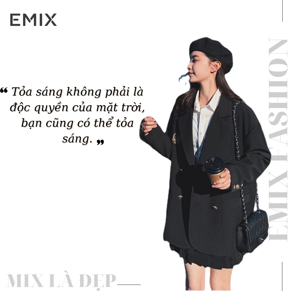 Áo khoác blazer công sở EMIX (màu đen), dáng dài, trendy, cổ vest, dài tay, form rộng, freesize, vải 1 lớp KHÔNG LỘ 5574