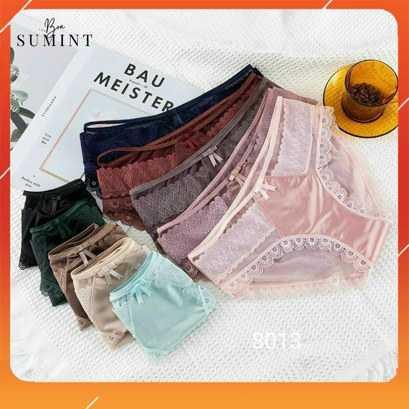 Quần lót nữ lụa mix ren cao cấp nhẹ nhàng kháng khuẩn mềm mại thoáng mát cực xinh Q8013