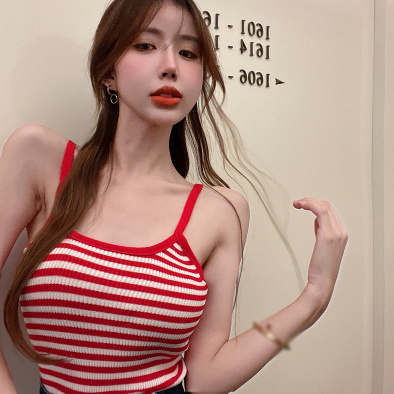 Áo Sát Nách Cổ Tròn Dáng Ôm Kẻ Sọc Thoáng Khí Thời Trang Cho Nữ