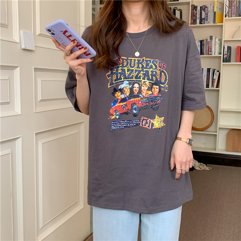 Áo thun nữ SUXI ngắn tay in hình phong cách cổ điển oversize