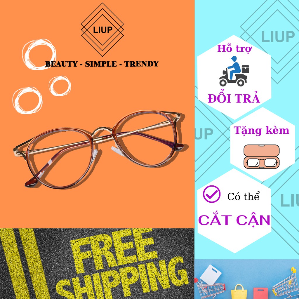 Gọng kính cận nữ kim loại Liup Eyewear mắt mèo cá tính nhiều màu đen, trắng, hồng 90029 thời trang unisex