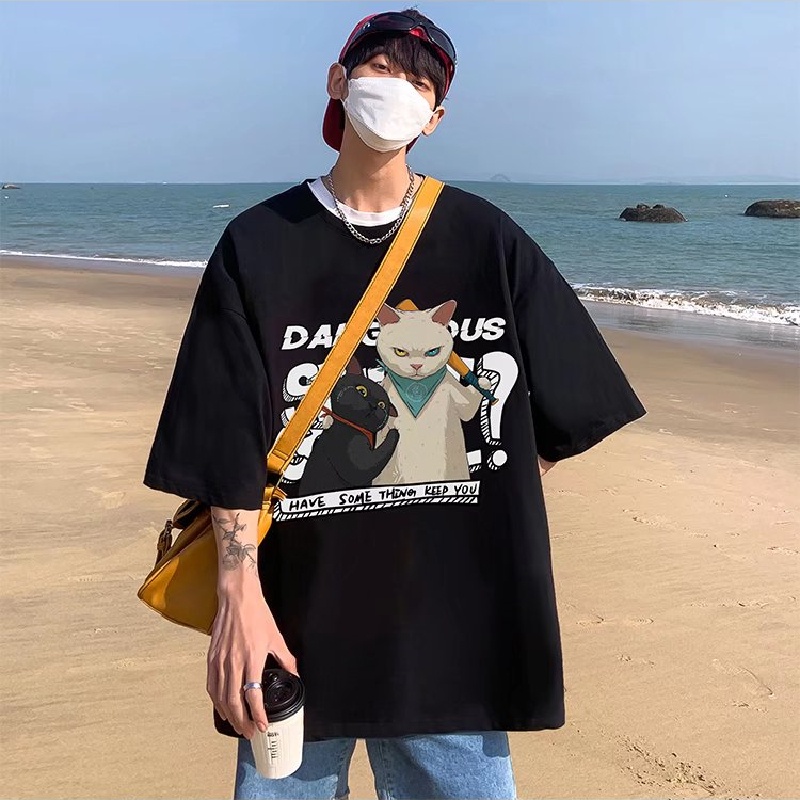 Áo Thun Dáng Rộng In Họa Tiết Hoạt Hình Phong Cách Hip Hop Nhật Bản Thời Trang Mùa Hè Cho Nam Cỡ M-5XL