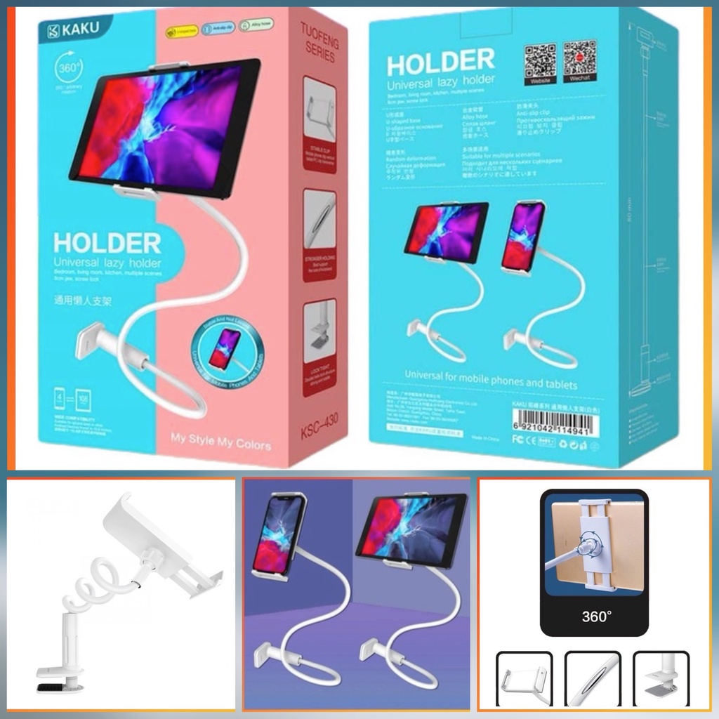 Kẹp điện thoại,giá đỡ smartphone, để bàn,hoặc đầu giường,chất liệu nhựa abs,xoay đa năng,hàng chính hãng kaku ksc-430.