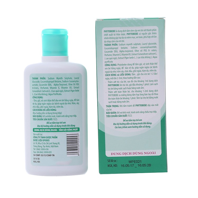 Dung dịch tắm rôm sảy em bé PhytoBEBE 100ml - an toàn cho da của bé - cvspharmacy