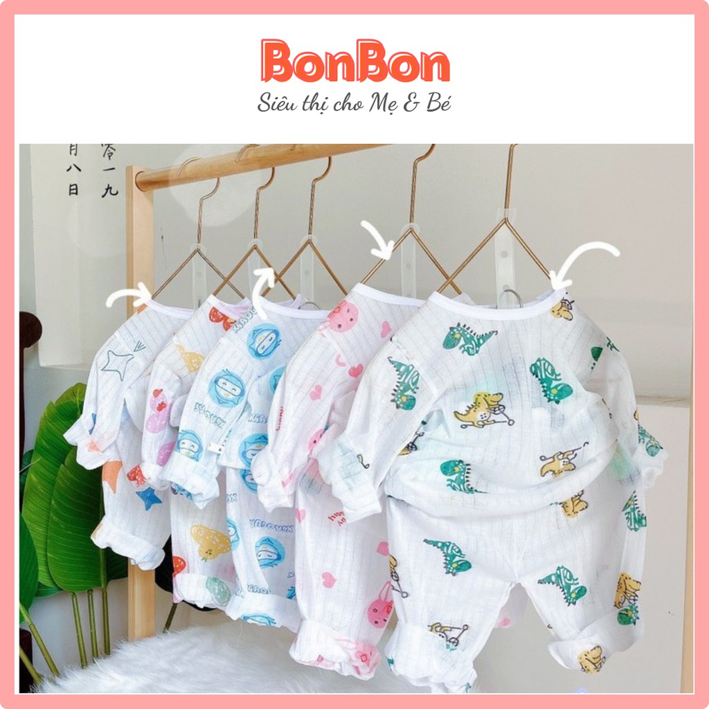 Bộ dài tay cotton giấy cài vai cho bé hàng đẹp (3-22kg)