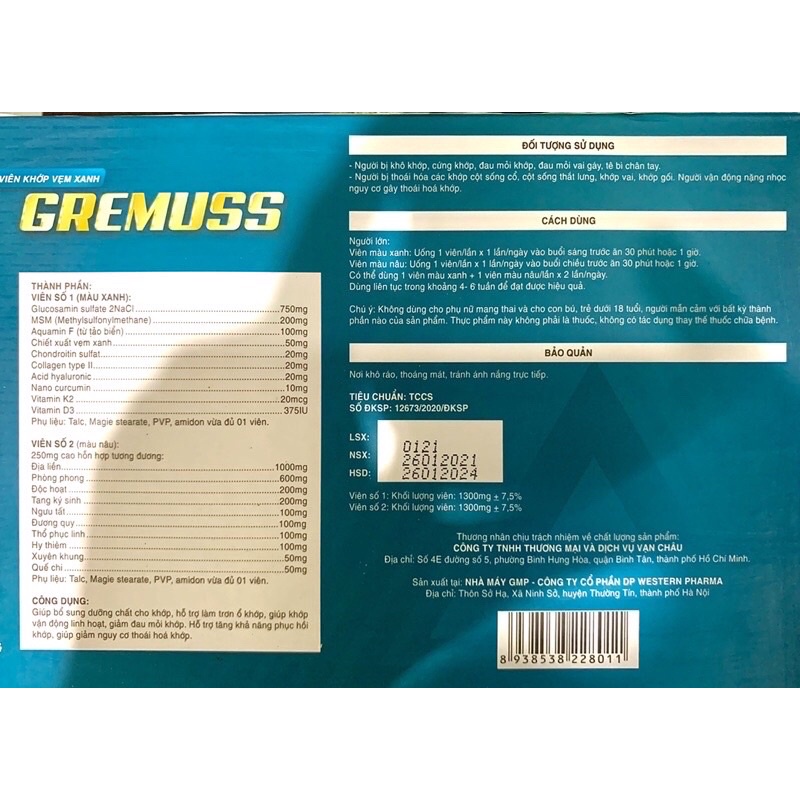 Mua 2 tặng 1 Viên khớp Vẹm Xanh Gremuss giảm đau sưng xương khớp thoái hóa khớp mỏi vai gáy nhập khẩu từ 𝗡𝗲𝘄𝗭𝗲𝗮𝗟𝗮𝗻𝗱