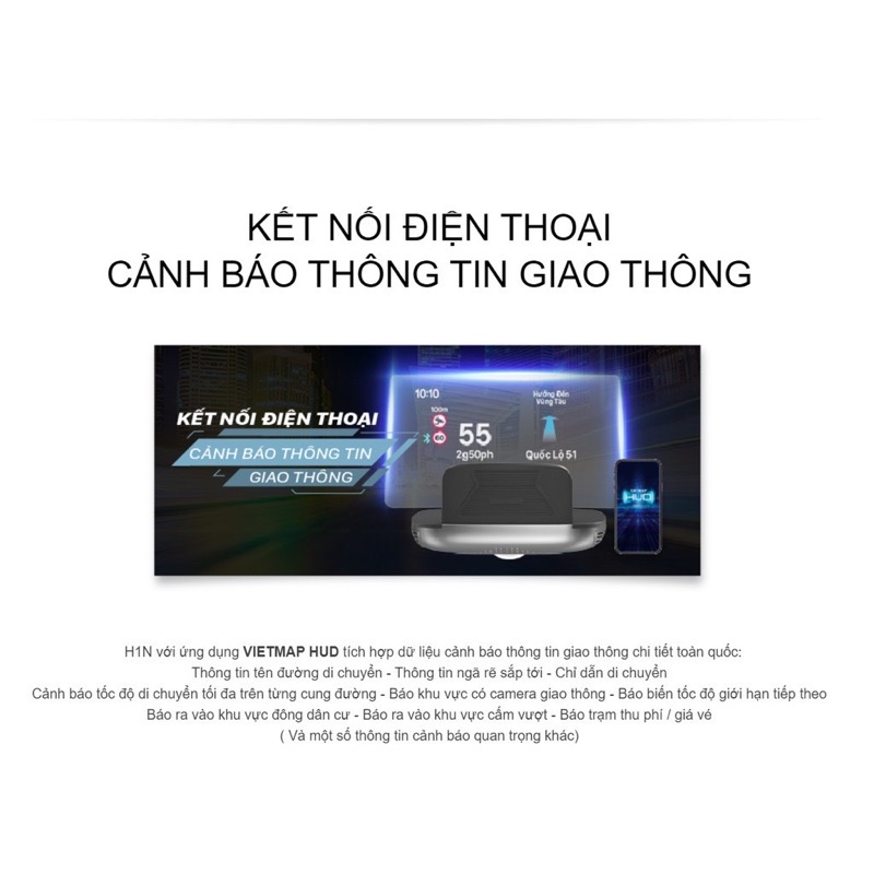 VIETMAP HUD H1N - Màn Hình Hiển Thị Thông Minh - Phụ Kiện Ô tô (bản không có TPMS)