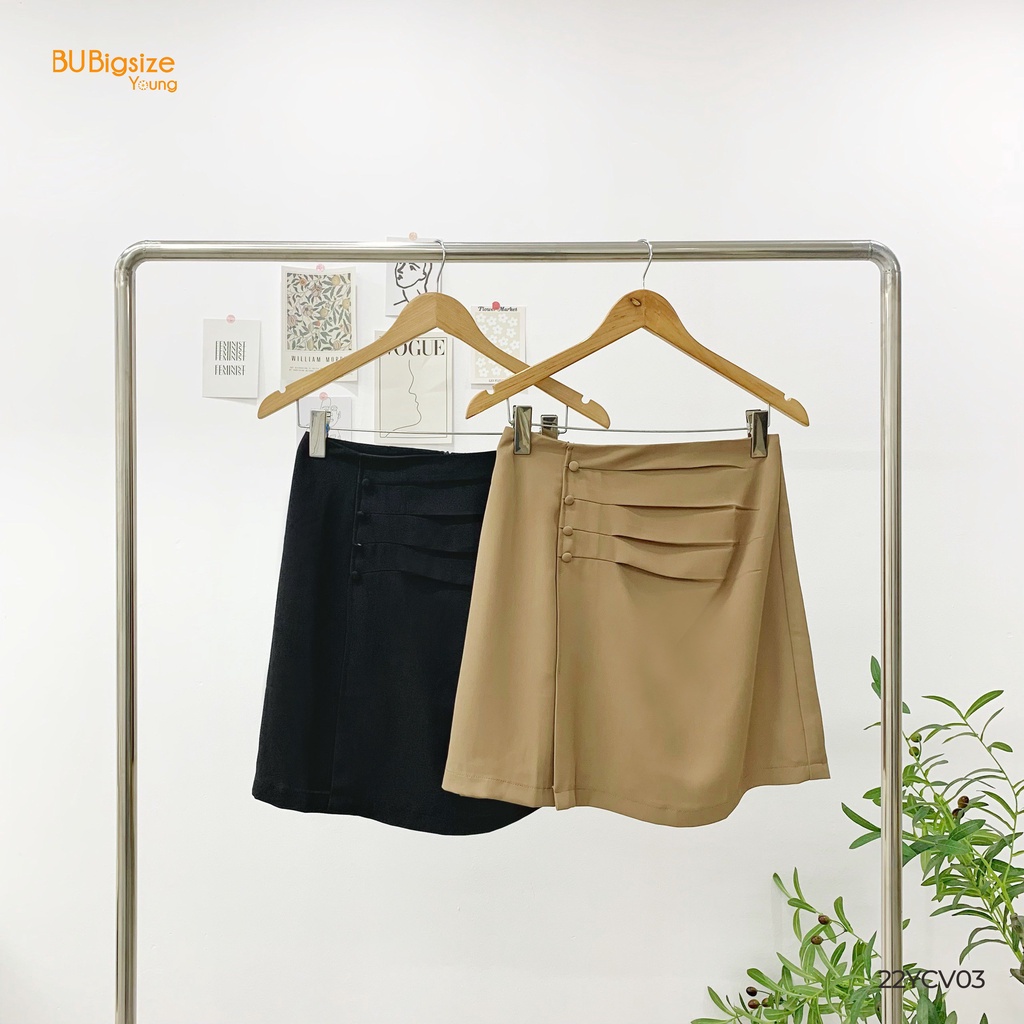 Chân váy xếp ly thân trên cúc bọc BIGSIZE (55kg đến 95kg) - 22YCV03 - [BU Bigsize Young]