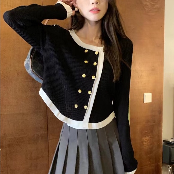 【ZHELIHANGFEI】Áo Khoác Cardigan Dệt Kim Tay Dài Lưng Cao Thời Trang Cho Nữ