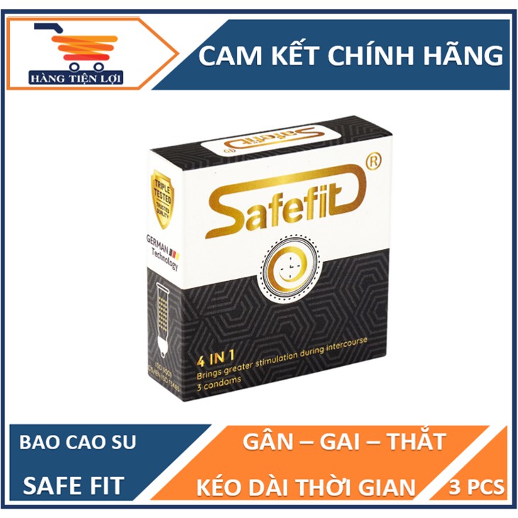 Bao cao su Gân Gai Siêu mỏng Kéo dài thời gian 4in1 SafeFit - 3 chiếc