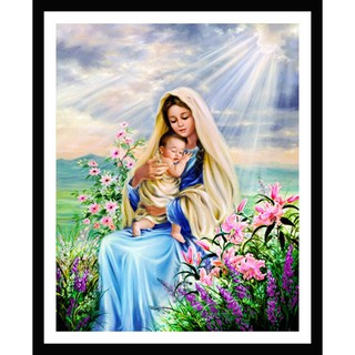 Tranh đính đá, Tranh thêu chữ thập Đức mẹ bồng Chúa VS146, LV3334 - tự thêu, tự đính