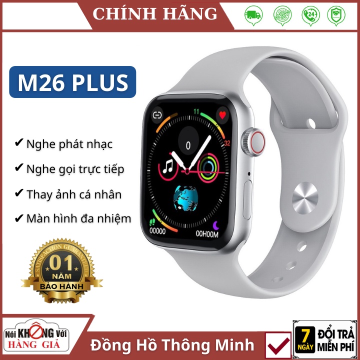 Đồng Hồ Thông Minh M26 Plus Smartwatch Series 6 bản nâng cấp, Nghe gọi cho điện thoại Iphone Android , Nút Nguồn Digital