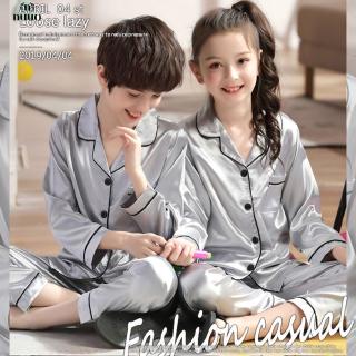 Bộ đồ ngủ bằng lụa satin tay dài dành cho trẻ em