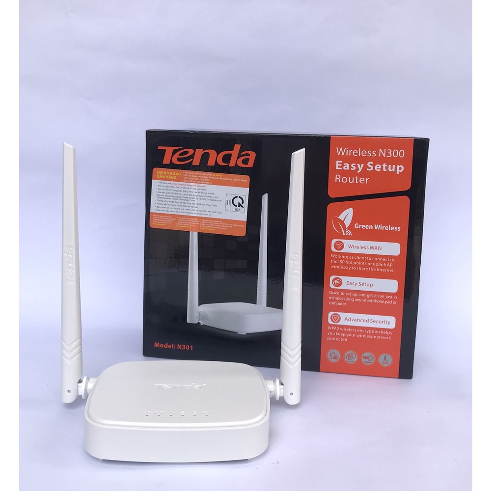 Bộ phát wifi tenda 2 râu chuẩn tốc độ 300Mps N301 chính hãng bh12 tháng