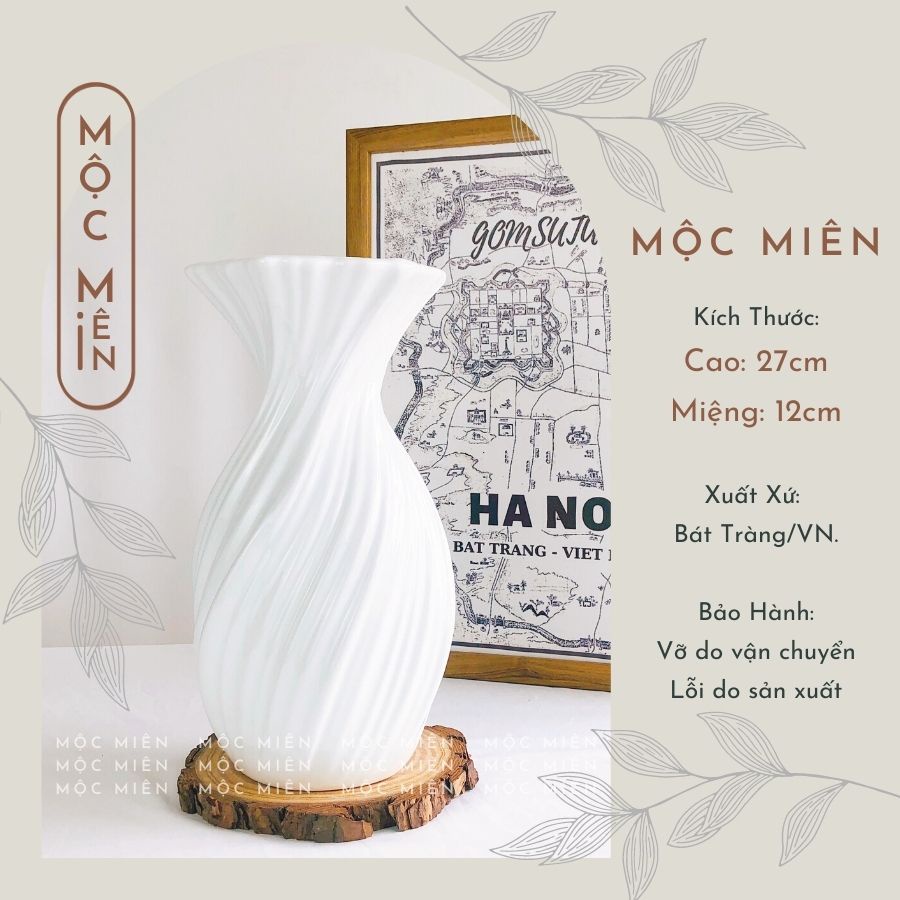 Bình gốm men Trắng lọ hoa decor trang trí nhiều mẫu. Mộc Miện, gốm sứ bát tràng