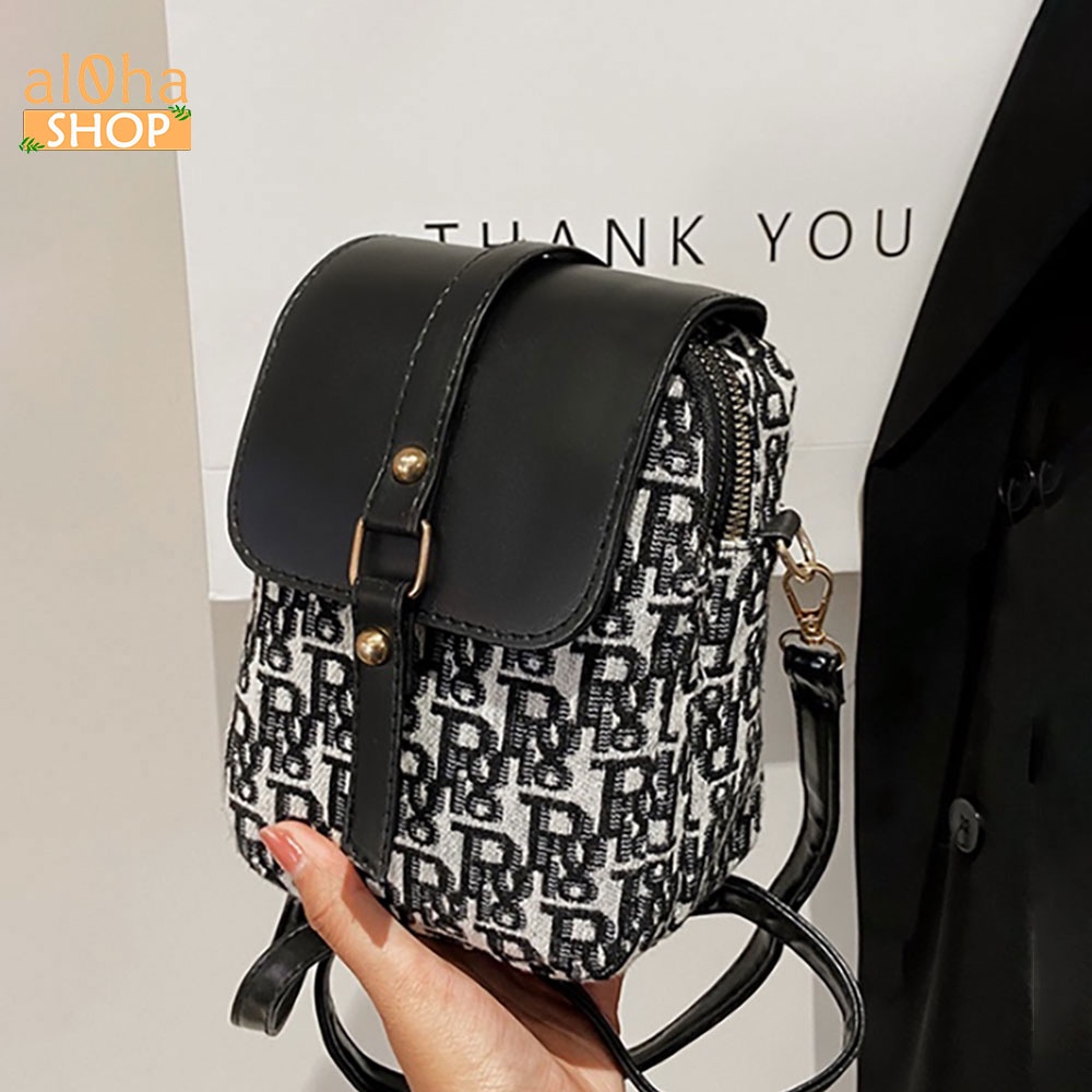 Túi đeo chéo, đeo vai T0170 họa tiết chất vải dạ phối da phong cách thời trang Hàn - al0ha Shop