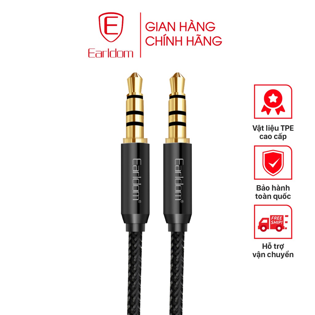 Dây ra loa bọc dù dài 1m 2 đầu 3.5mm cổng kết nối mạ vàng Earldom AUX-02- chính hãng