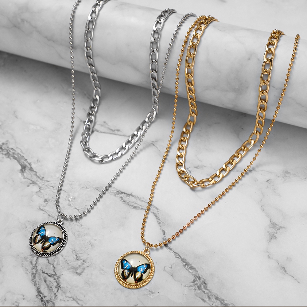 Dây chuyền màu bạc vàng đồng hình bướm/ rắn/ chữ cái dạng xích dày phong cách Hàn Quốc cho nữ