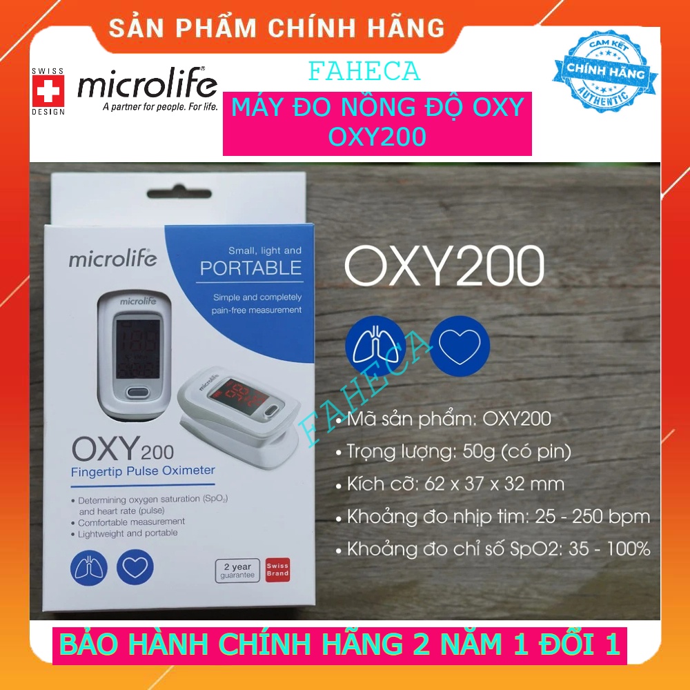 Máy đo nồng độ oxy Microlife Oxy200 kẹp ngón tay, đèn leb - Thương hiệ