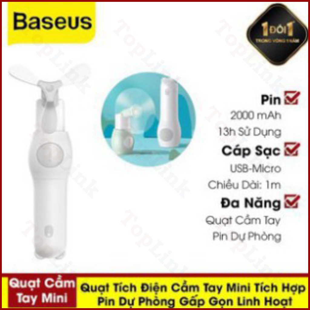 Quạt Mini - Quạt Tích Điện Cầm Tay Hoặc Để Bàn Baseus Dung Lượng 2000mah - TopLink