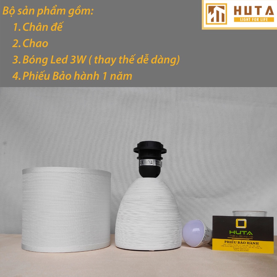 Đèn Ngủ Để Bàn Gốm Sứ HUTA Light For Life S2 Decor Phòng Ngủ, Điều Chỉnh Độ Sáng, Ánh Sáng Vàng, Thân Gốm Đất Nung