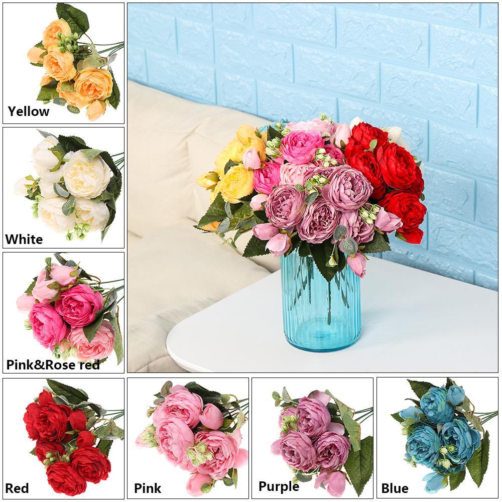 Bình Hoa Hồng Giả 9 Đầu 30cm Trang Trí Nhà Cửa Phong Cách Vintage