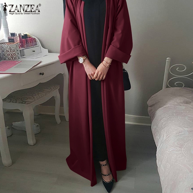 Áo Khoác Cardigan Tay Dài ZANZEA Phối Màu Trơn Cho Phụ Nữ Hồi Giáo