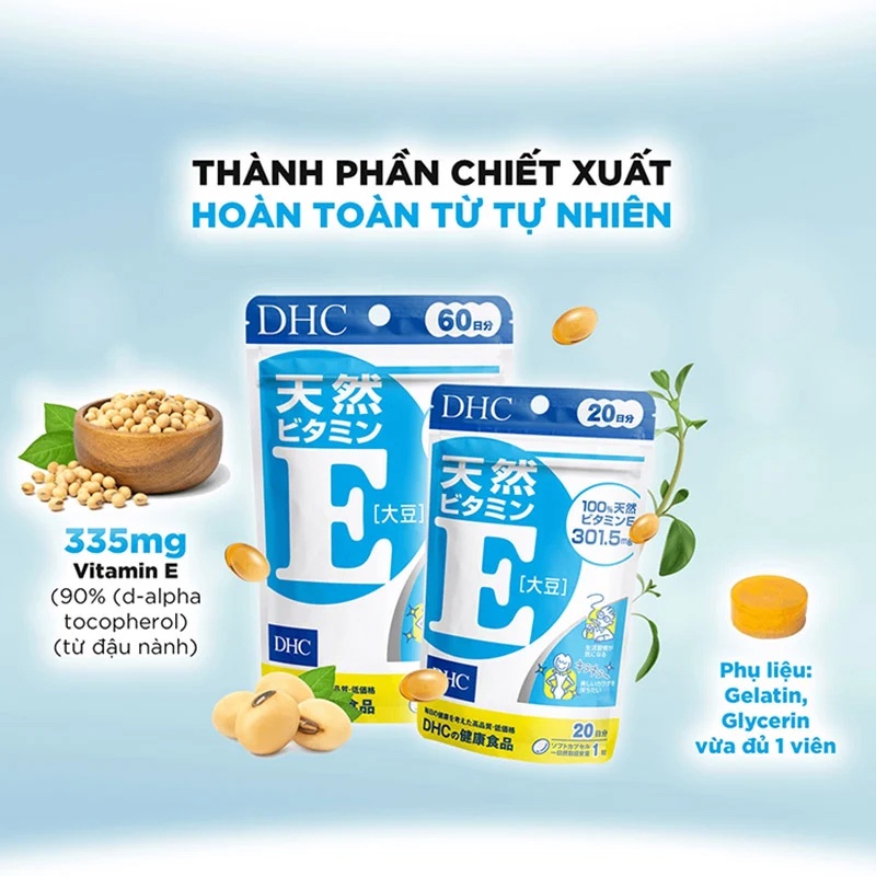 Viên uống DHC bổ sung Vitamin E Hỗ trợ sáng da chống oxy hóa 30 ngày MaCi