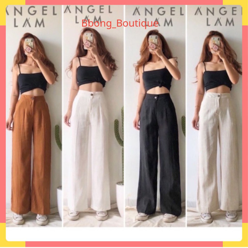Quần Ống Rộng Suông / Quần Culottes Vải Đũi Lưng Cao Dài 100 cm