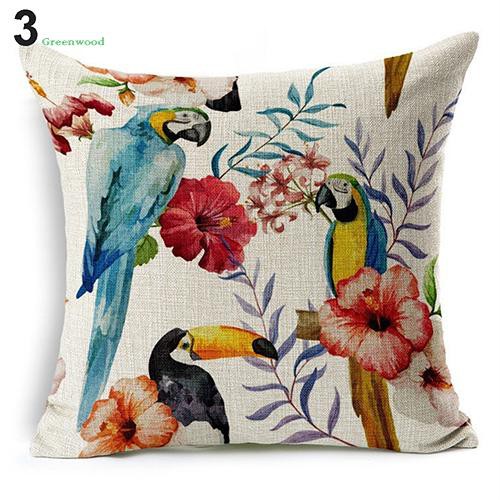 Bao gối vuông họa tiết chim lá thời trang trang trí giường ghế sofa