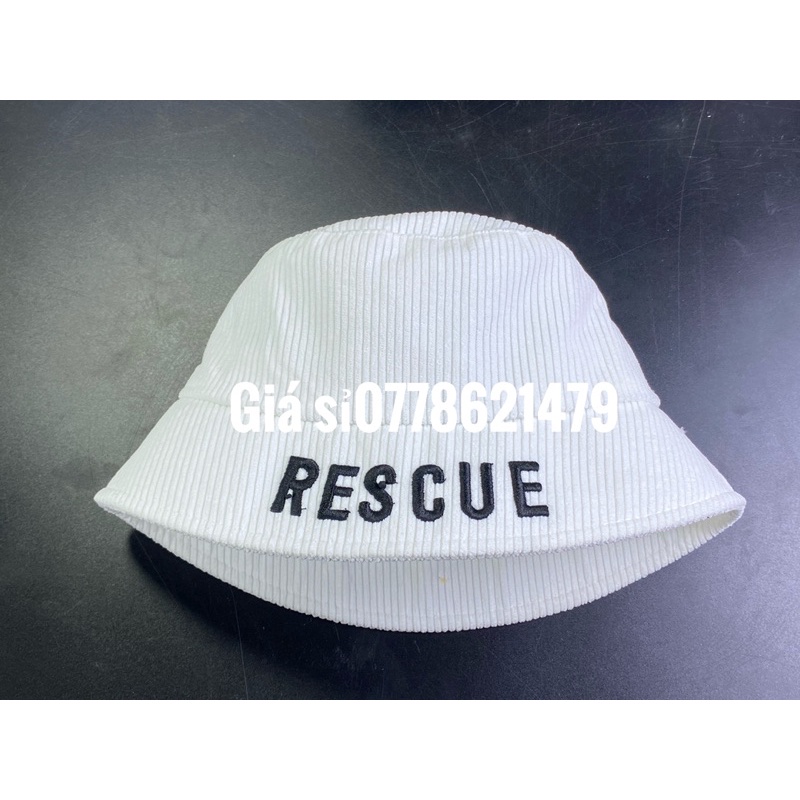 nón bo cụp hàn quốc : mũ bucket nữ thêu vành RESCUE thời trang trẻ