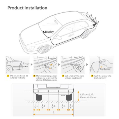 Bộ Hệ Thống Cảm Biến Đỗ Xe Hơi ô tô lùi de cảnh báo khoảng cách va chạm phát âm thanh sau đuôi đít có màn hình A43