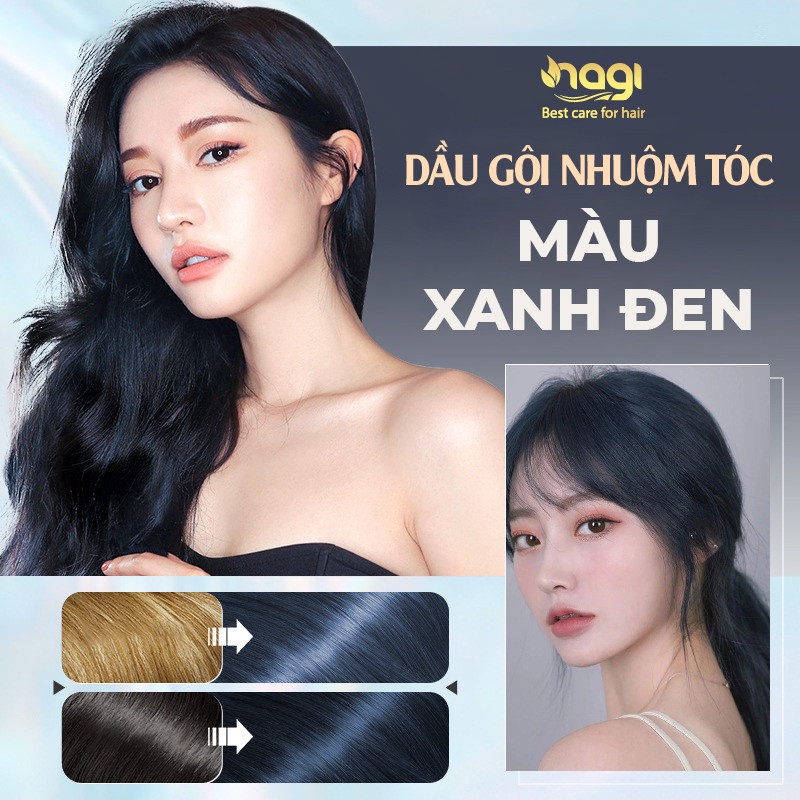 Dầu gội nhuộm tóc màu Xanh đen Nagi BLUE AND BLACK 13 chiết xuất từ thiên nhiên chai 400ml
