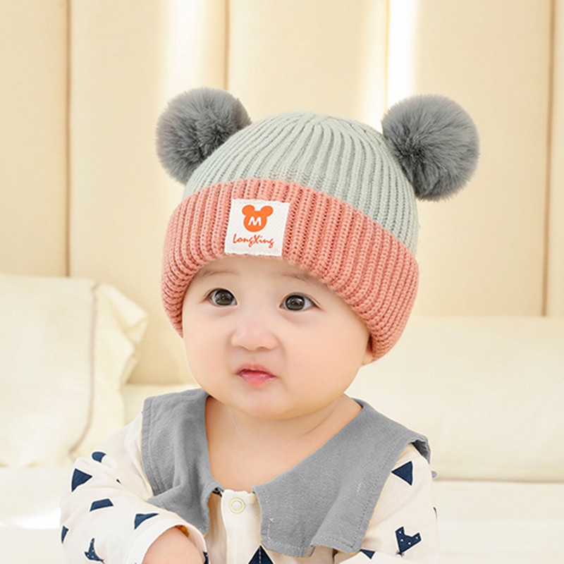 Mũ len kèm khăn QUẢ BÔNG M mềm mịn, giữ ấm cho bé (0-3 tuổi)