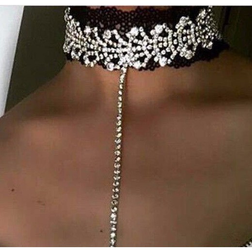 Vòng Cổ Chocker Nữ Đính Đá TINA Có Dây Sợi Dài Sang Trọng CK05