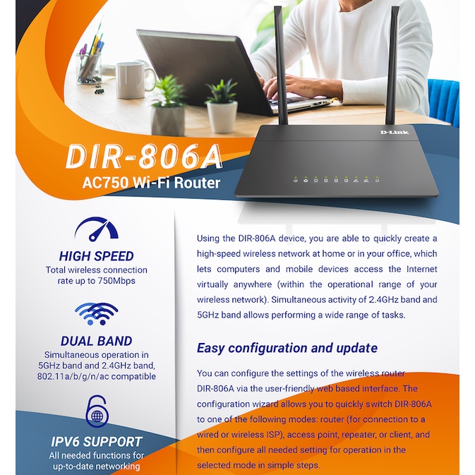 12.12 Hot Deals -D-Link Bộ Phát Wi-Fi Băng Tần Kép AC750 750Mbps DIR-806A (Đen) - Bảo Hành 24 Tháng