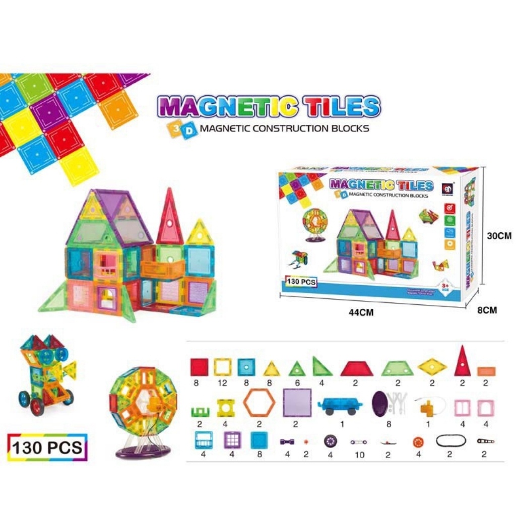 Bộ xếp hình 130 chi tiết Magnetic Tiles giúp bé phát triển toàn diện - đồ chơi Bi House