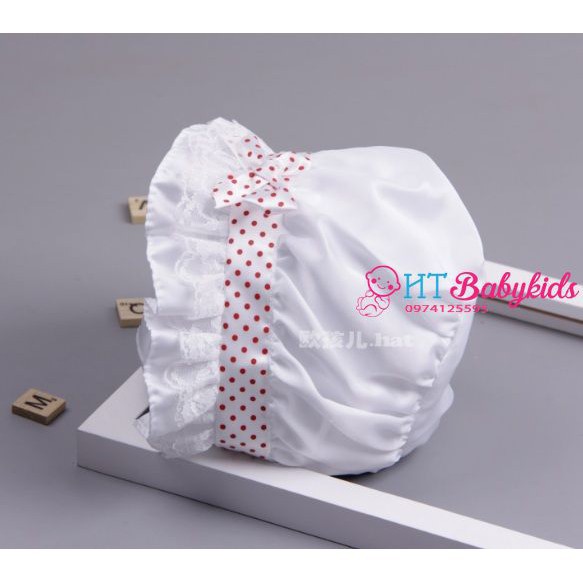 Nón Bèo Cho Bé Gái Sơ Sinh Họa Tiết Viền Bi - CÓ HÌNH THẬT [ CAM KẾT HÀI LÒNG 100% ]