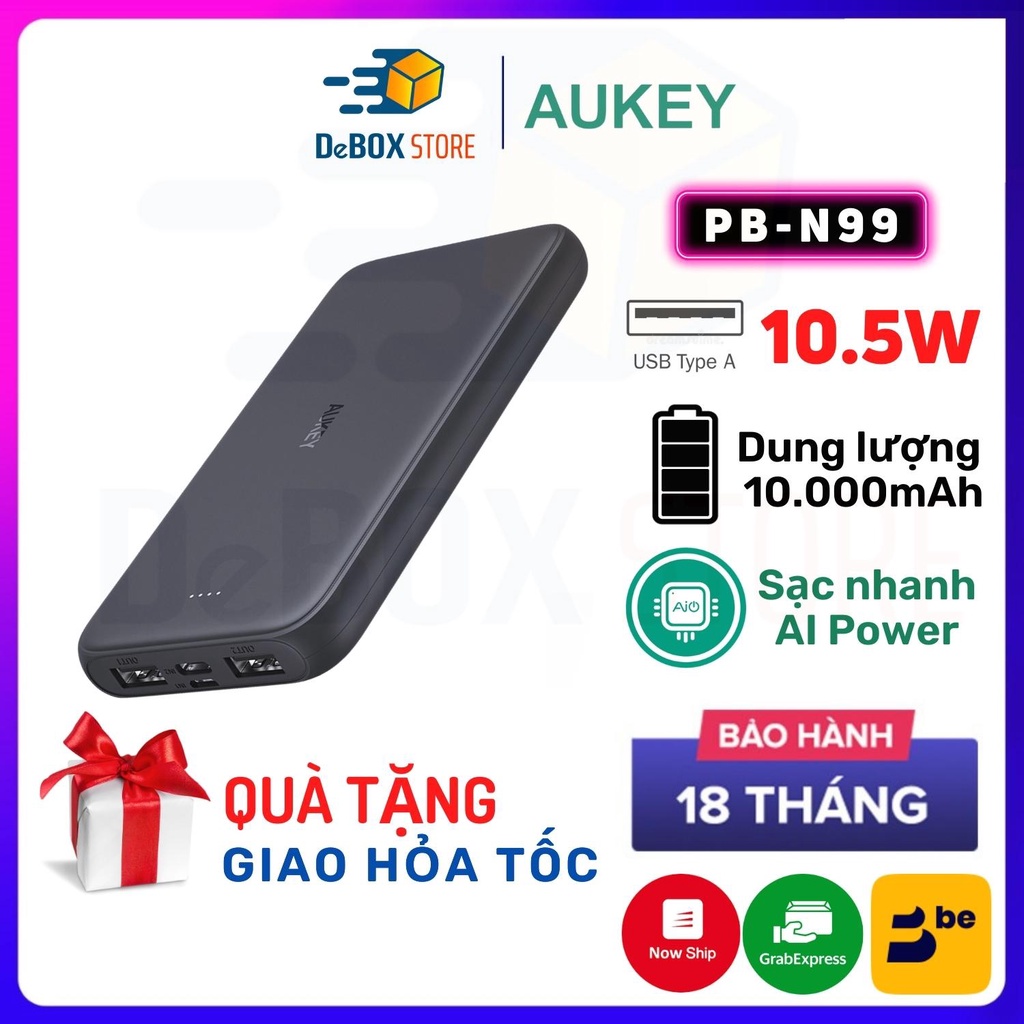【Giao Hỏa Tốc】Pin sạc dự phòng AUKEY PB-N99 10.000mAh Sạc nhanh 10.5W - Chính Hãng BH 18 Tháng