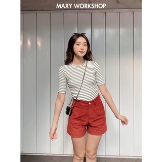 Áo thun tay lỡ ôm dáng Knitted Basic Tee Green Stripped Maxy Workshop