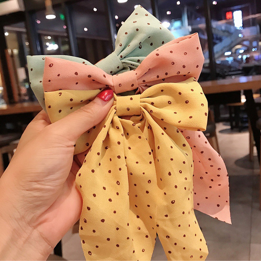 Kẹp Tóc Ruy Băng Hai Lớp Thắt Nơ Nhiều Màu Thời Trang Cho Nữ