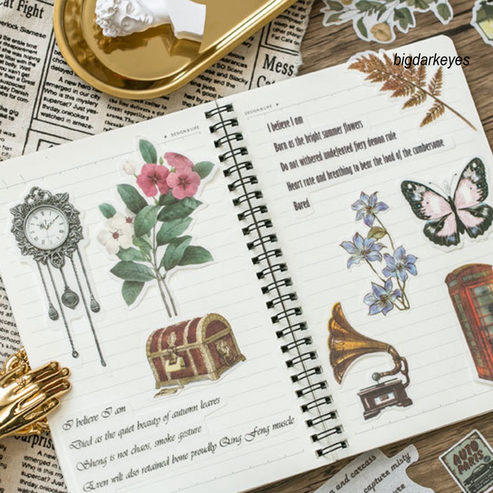 Set 60 Miếng Dán Trang Trí Sổ Tay Phong Cách Vintage Độc Đáo